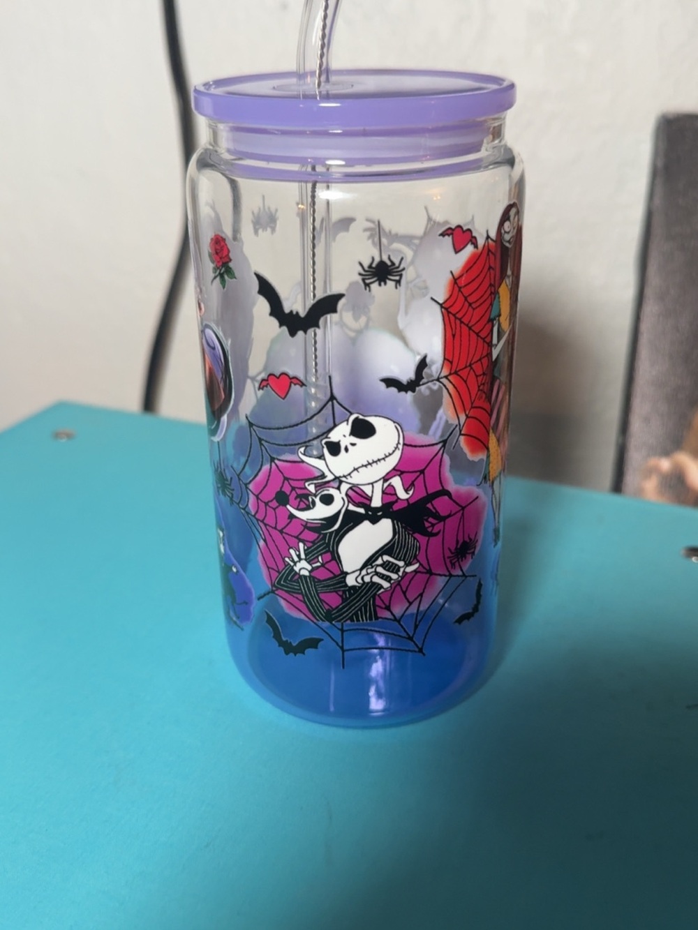 Purple-Lid Blue Halloween Character Acrylic Tumbler